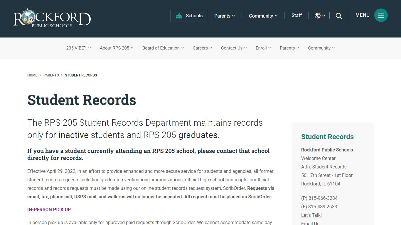 Student Records - Rockford Public Schools - RPS 205